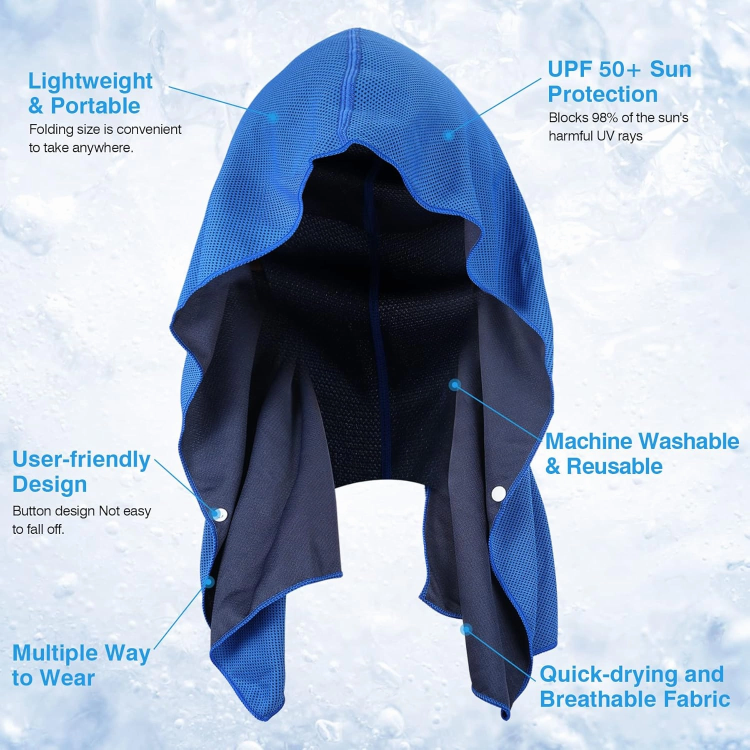 Sukeen Cooling Hoodie Towel for Men, Cooling Towels for Neck and Face UV Protection, Quick Drying Absorbent Sport Workout Camping Cycling Cooling Neck Wraps