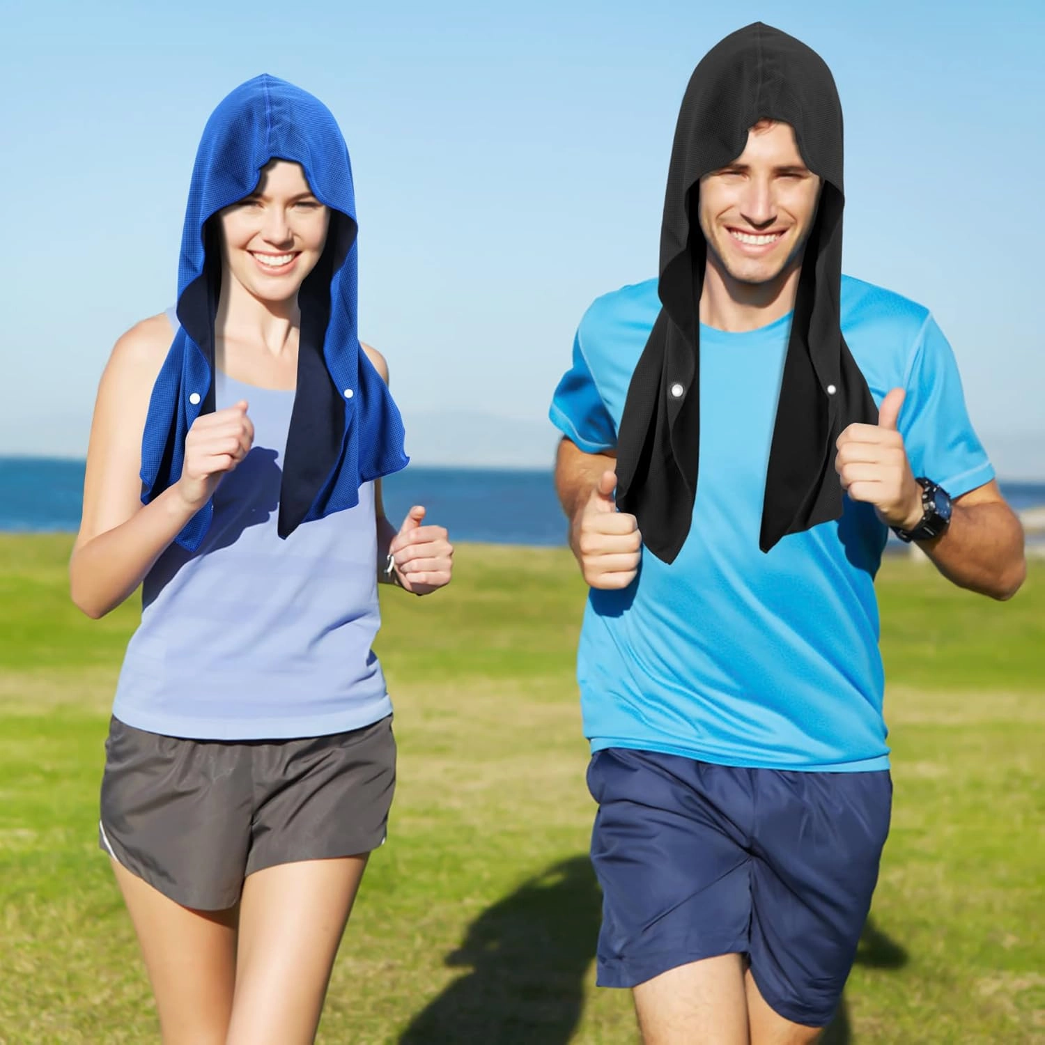 Sukeen Cooling Hoodie Towel for Men, Cooling Towels for Neck and Face UV Protection, Quick Drying Absorbent Sport Workout Camping Cycling Cooling Neck Wraps
