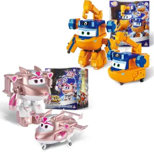 Super Wings Transformable Toys 2-Pack - Marty & Golden Girl Airplane to Robot Transforming Figures, 5-in-1 Rescue Bots Action Figures Set for Kids Age 3-7, Dual Mode Plane Toys for Boys & Girls