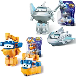 Super Wings Transformable Toys 2-Pack - Traver & Marty Robot Action Figures, 2-in-1 Transforming Plane to Robot Toys for Kids Ages 3-8, Fun Playset Gift for Boys & Girls