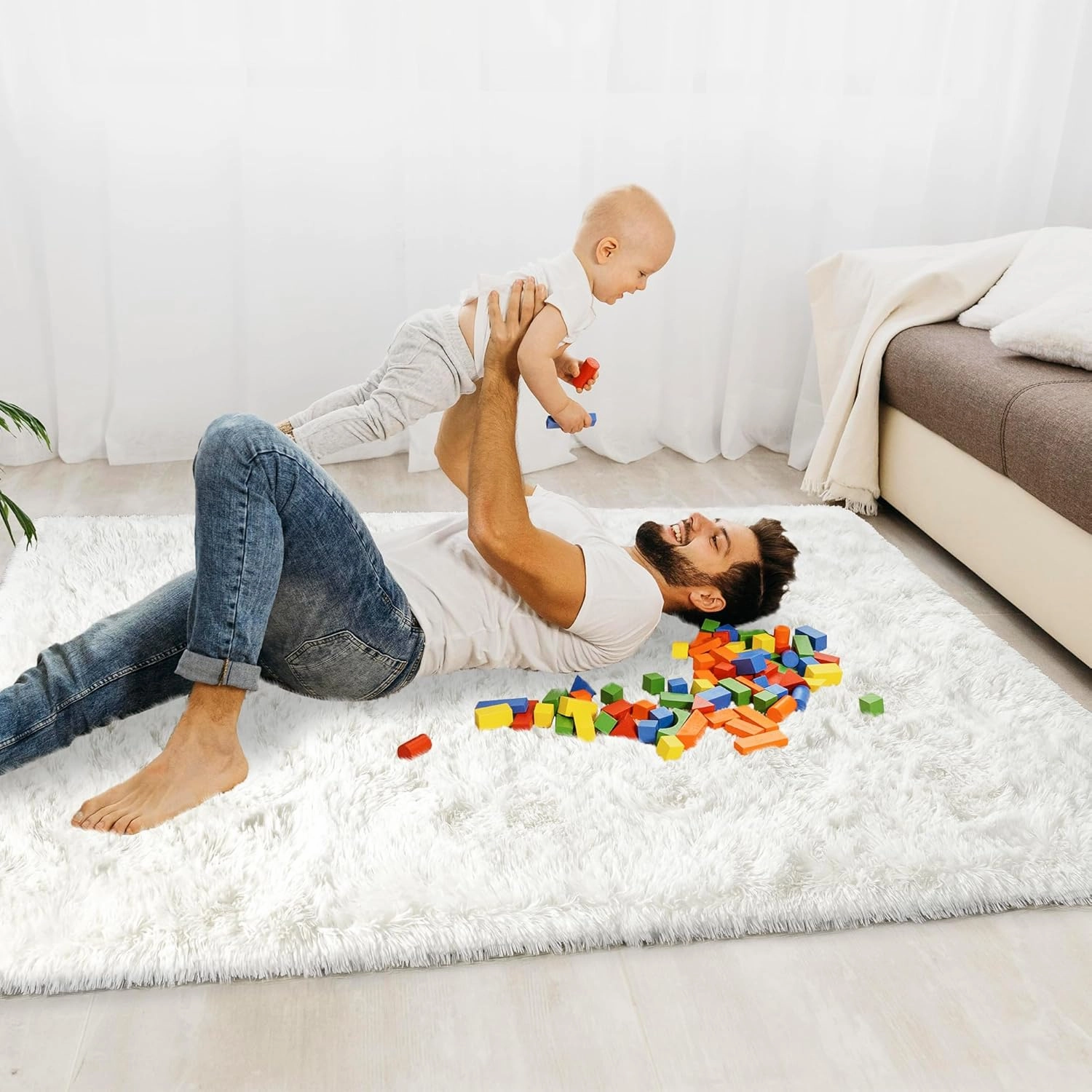 Super Fluffy Rug for Bedroom, 4x6 Shag Fuzzy Area Rug for Living Room Bedroom, Plush Soft Carpet for Girls Boys Kids, Non Slip Throw Rugs for Dorm, Modern Home Decor Aesthetic, Cream White