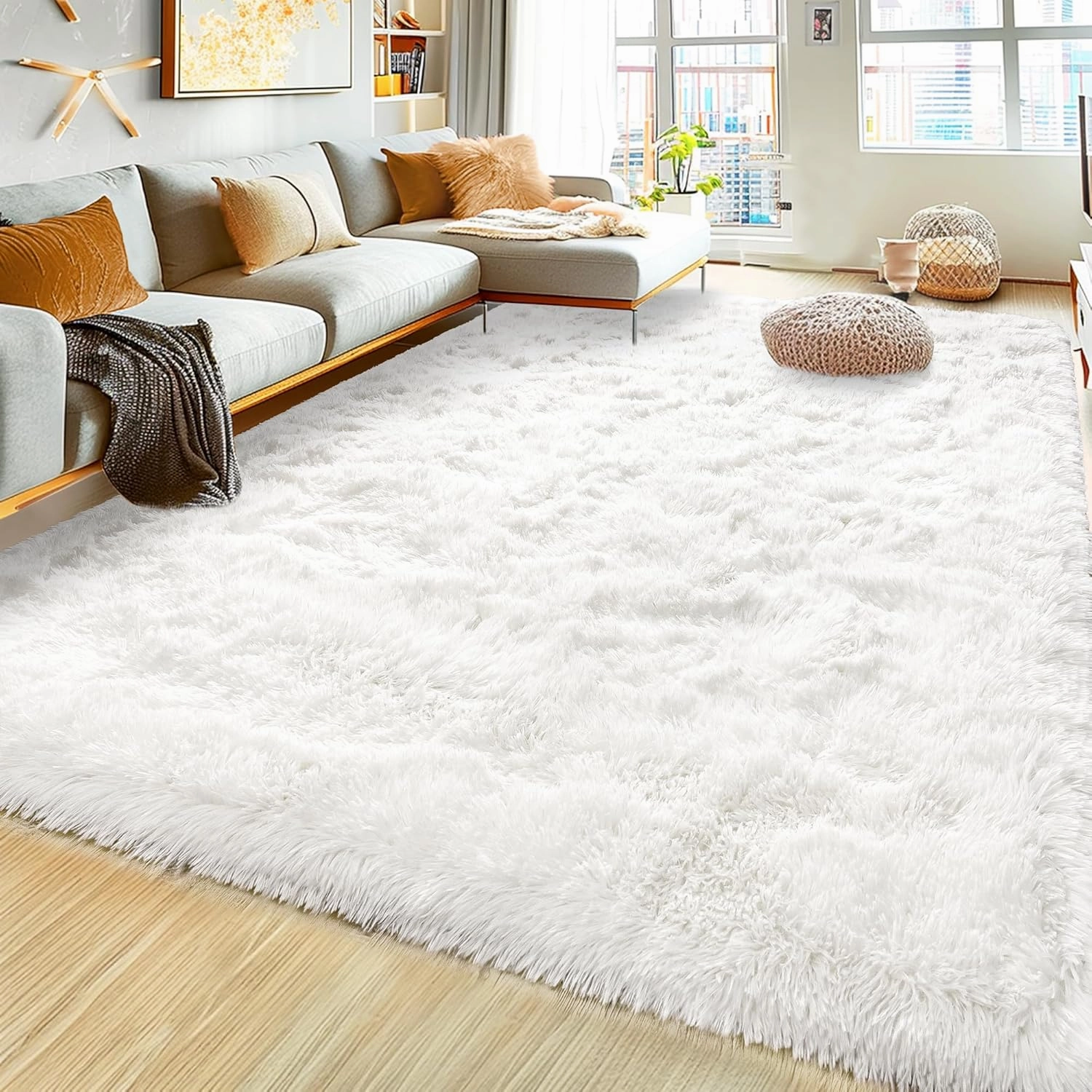 Super Fluffy Rug for Bedroom, 4x6 Shag Fuzzy Area Rug for Living Room Bedroom, Plush Soft Carpet for Girls Boys Kids, Non Slip Throw Rugs for Dorm, Modern Home Decor Aesthetic, Cream White