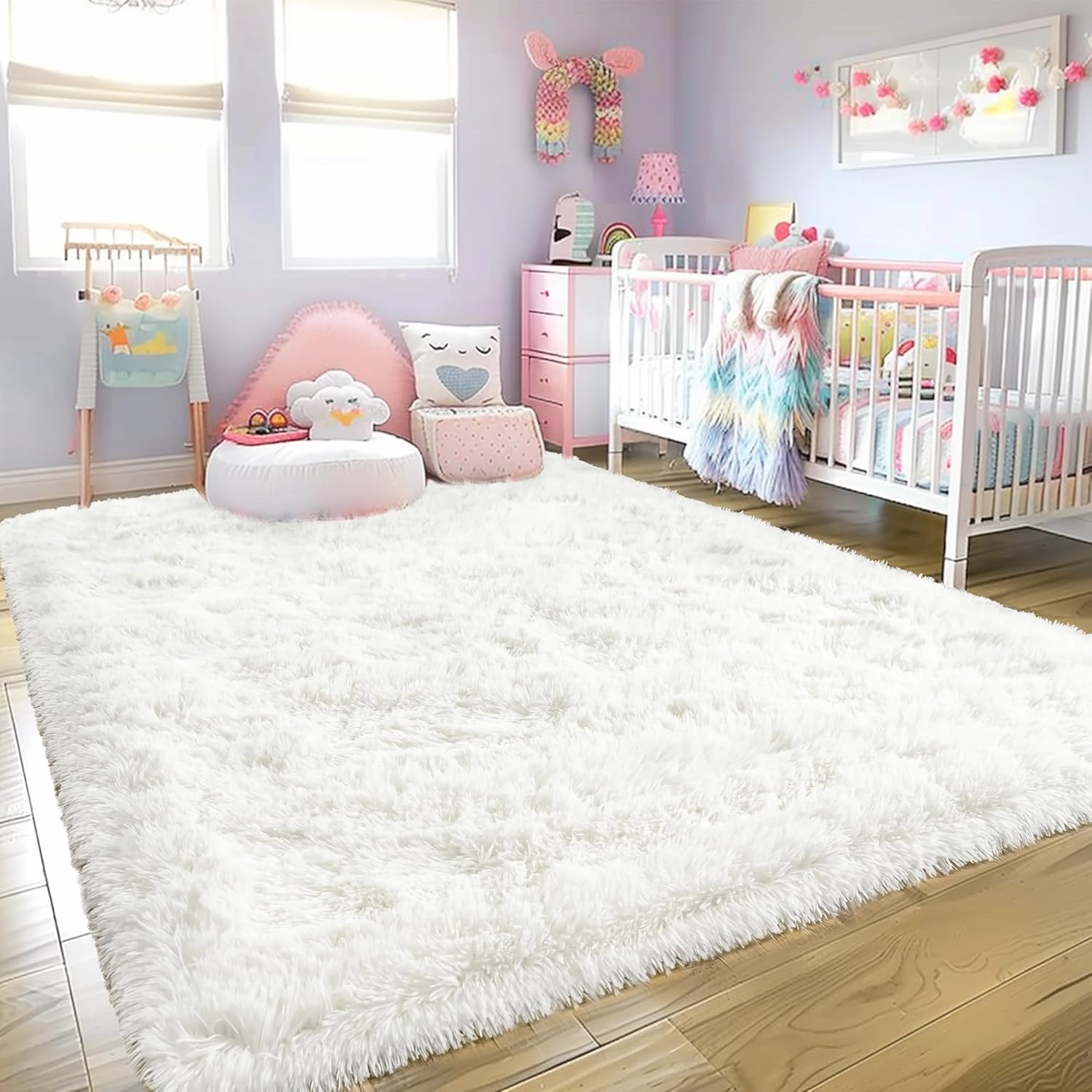 Super Fluffy Rug for Bedroom, 4x6 Shag Fuzzy Area Rug for Living Room Bedroom, Plush Soft Carpet for Girls Boys Kids, Non Slip Throw Rugs for Dorm, Modern Home Decor Aesthetic, Cream White