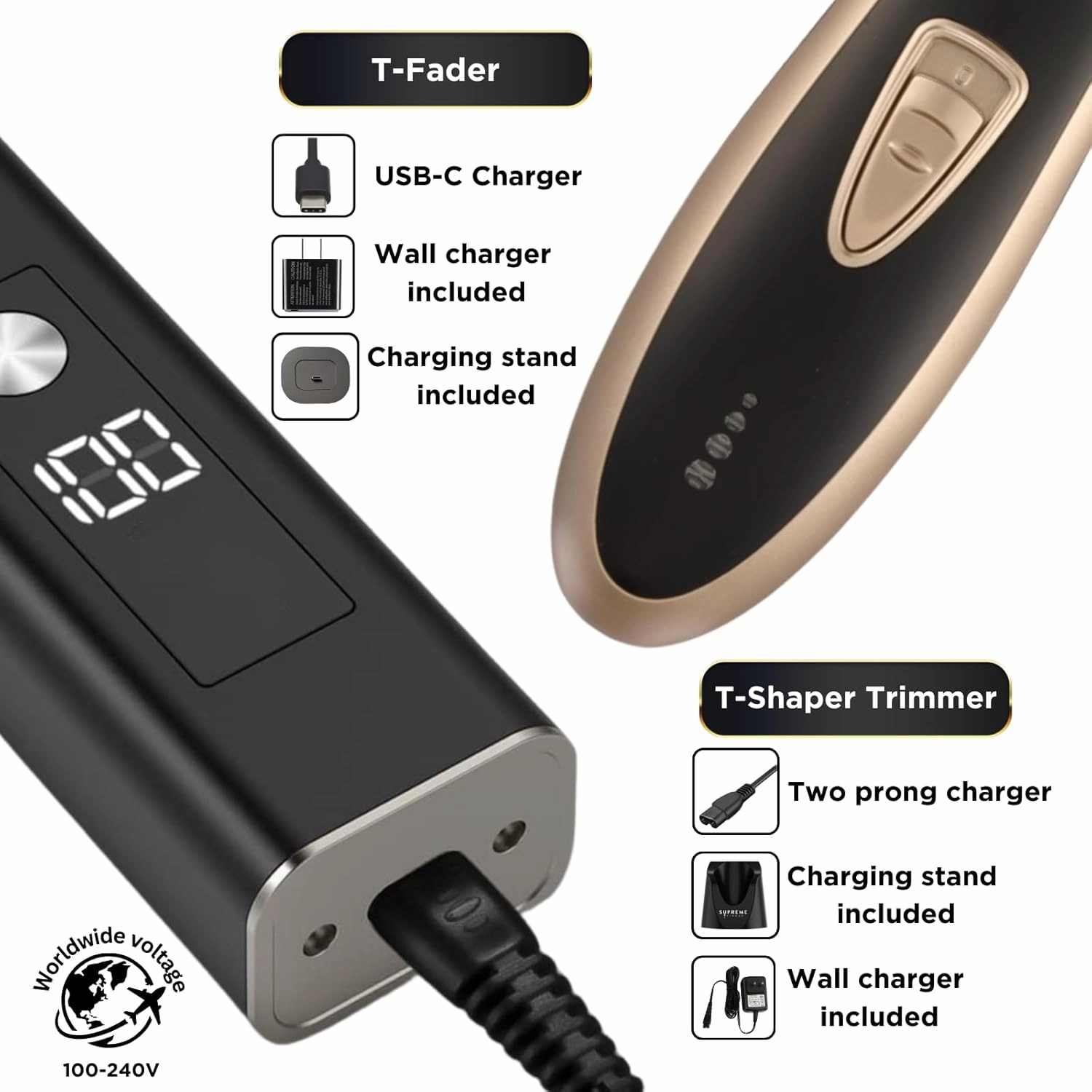 Supreme Trimmer 2-in-1 T-Fader Foil Shaver & T-Shaper Trimmer Set | ST5210 Beard Trimmer STF501 Electric Razor | Gold