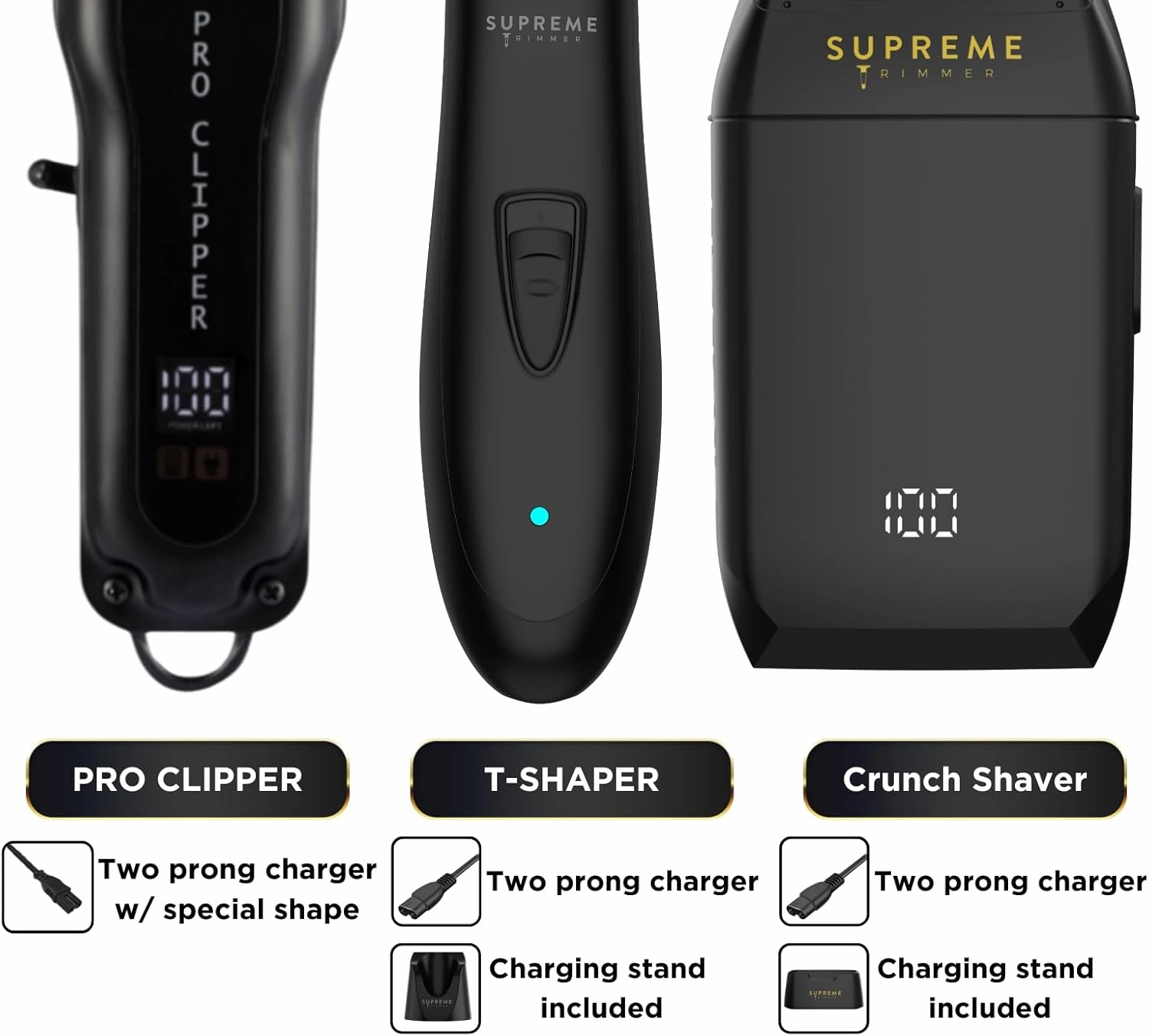 Supreme Trimmer 3-in-1 Barber Bundle | Pro Clipper, T-Shaper Trimmer & Crunch Foil Shaver | Professional Beard Trimmer Men’s Hair Clipper Kit | Black
