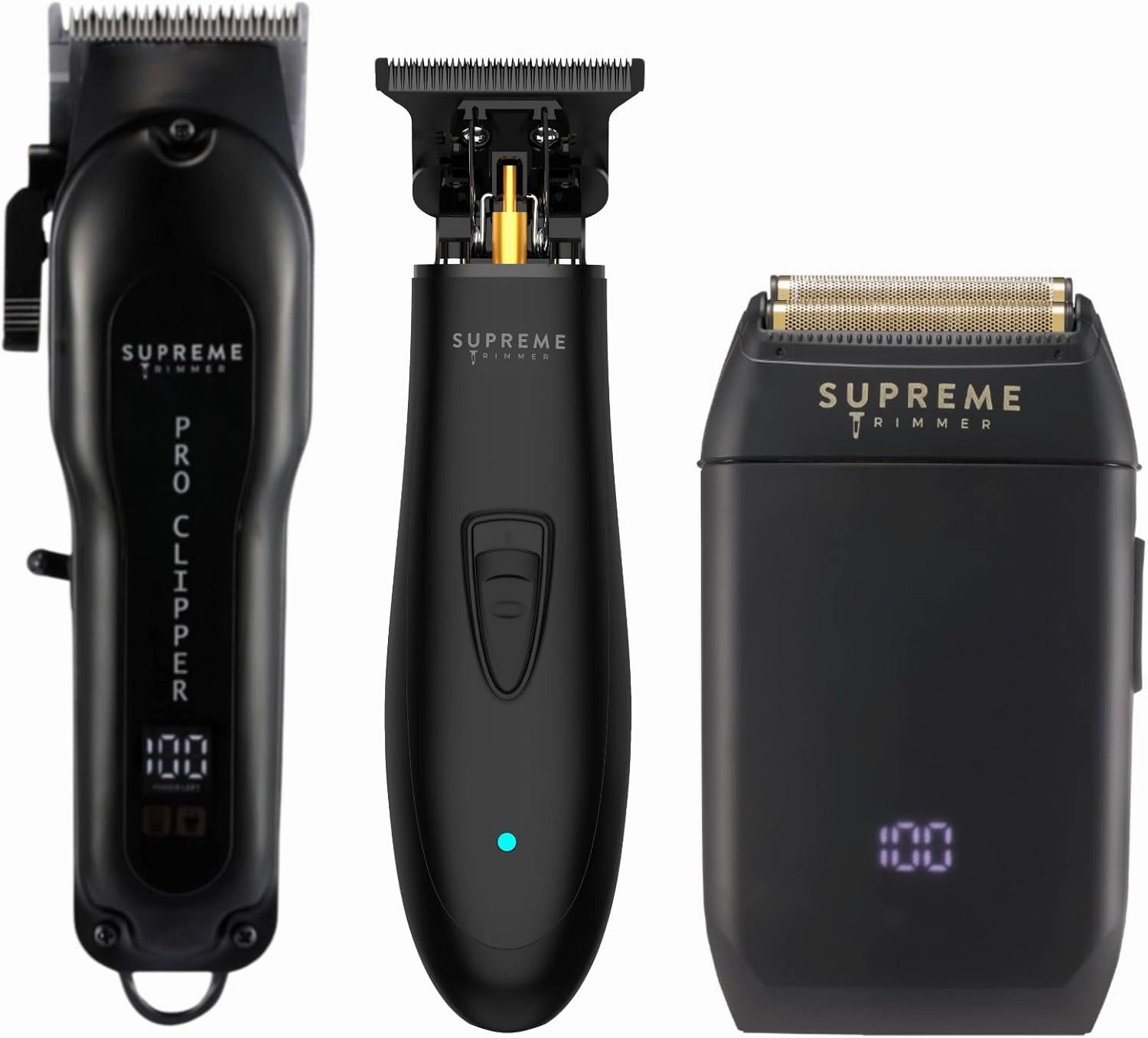 Supreme Trimmer 3-in-1 Barber Bundle | Pro Clipper, T-Shaper Trimmer & Crunch Foil Shaver | Professional Beard Trimmer Men’s Hair Clipper Kit | Black