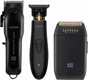 Supreme Trimmer 3-in-1 Barber Bundle | Pro Clipper, T-Shaper Trimmer & Crunch Foil Shaver | Professional Beard Trimmer Men’s Hair Clipper Kit | Black