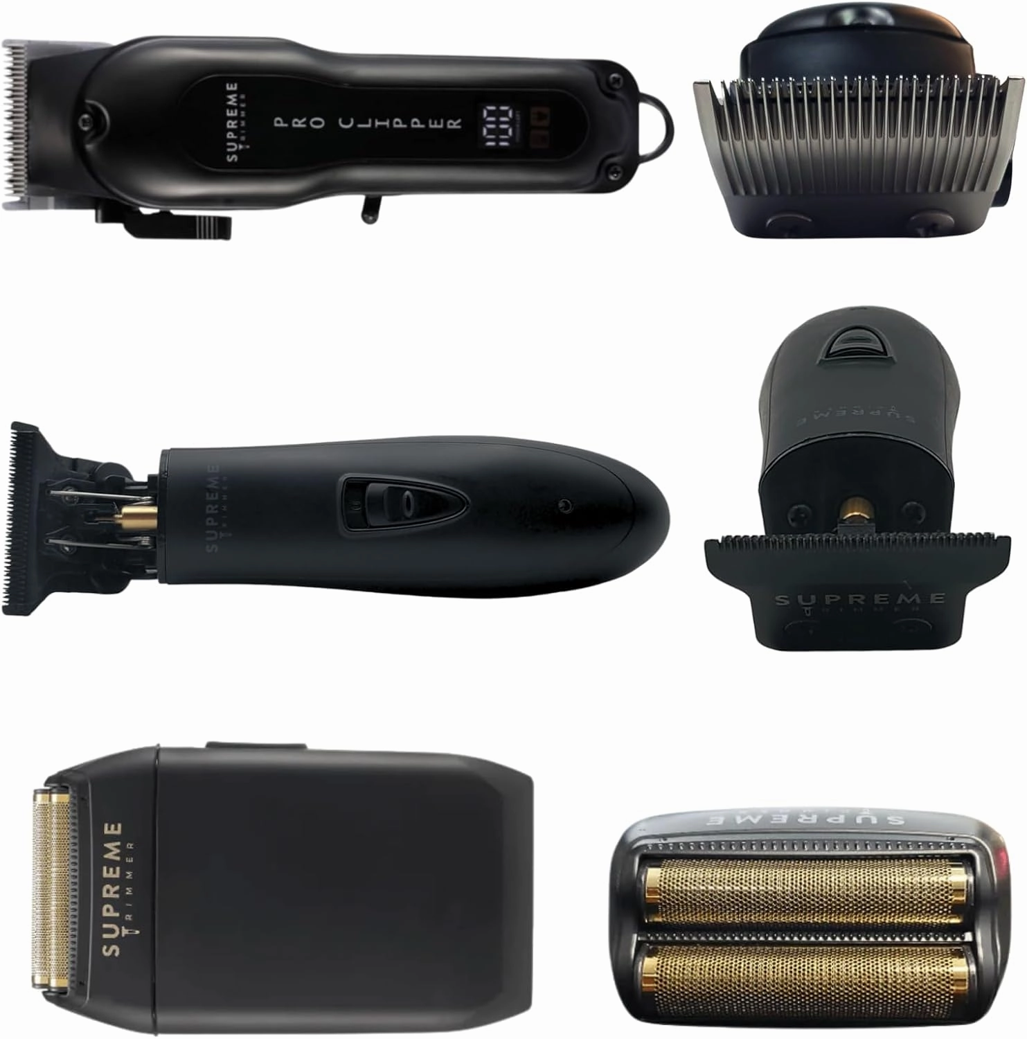 Supreme Trimmer 3-in-1 Barber Bundle | Pro Clipper, T-Shaper Trimmer & Crunch Foil Shaver | Professional Beard Trimmer Men’s Hair Clipper Kit | Black