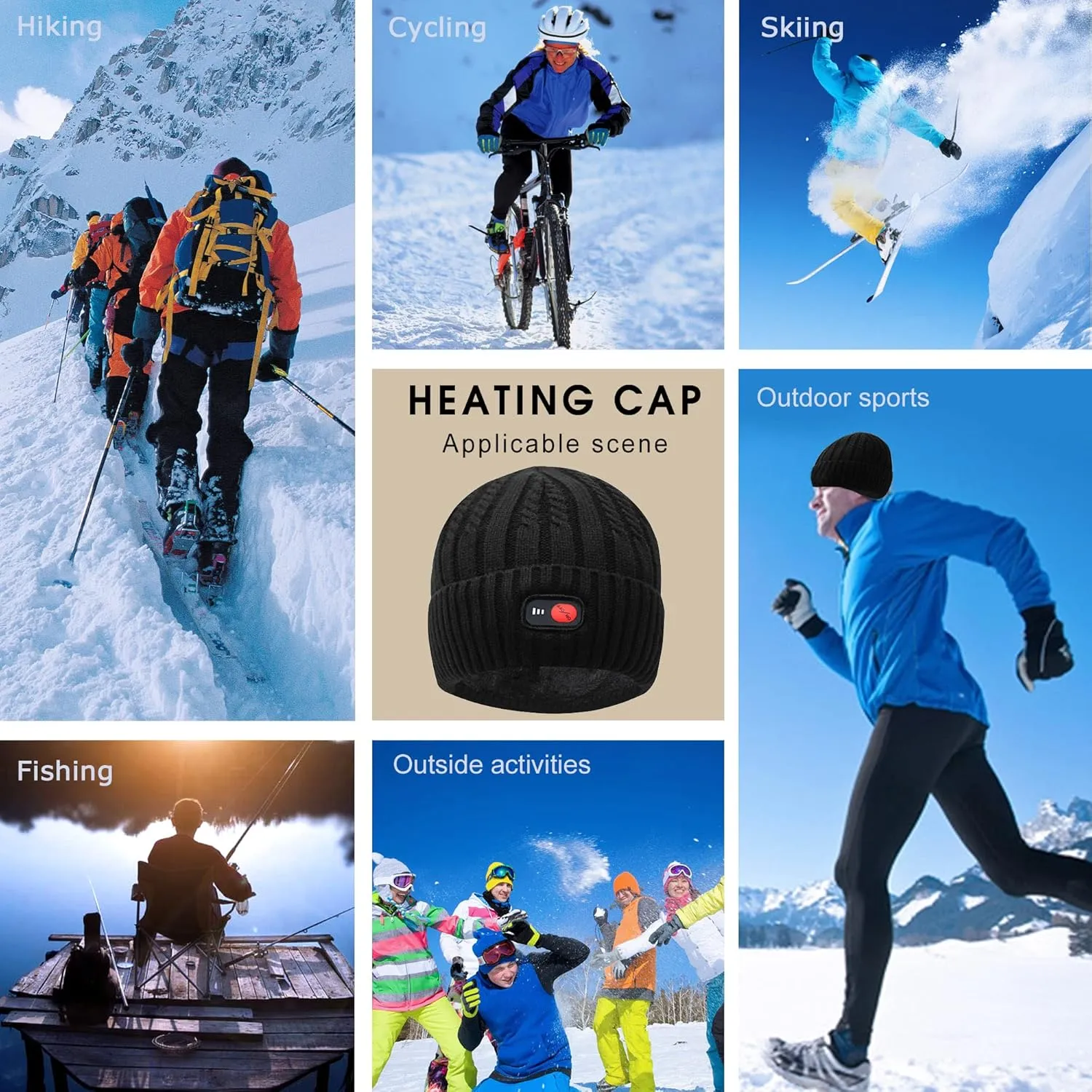 Svpro Battery Heated Beanie Hat - Rechargeable Warm Winter Cap