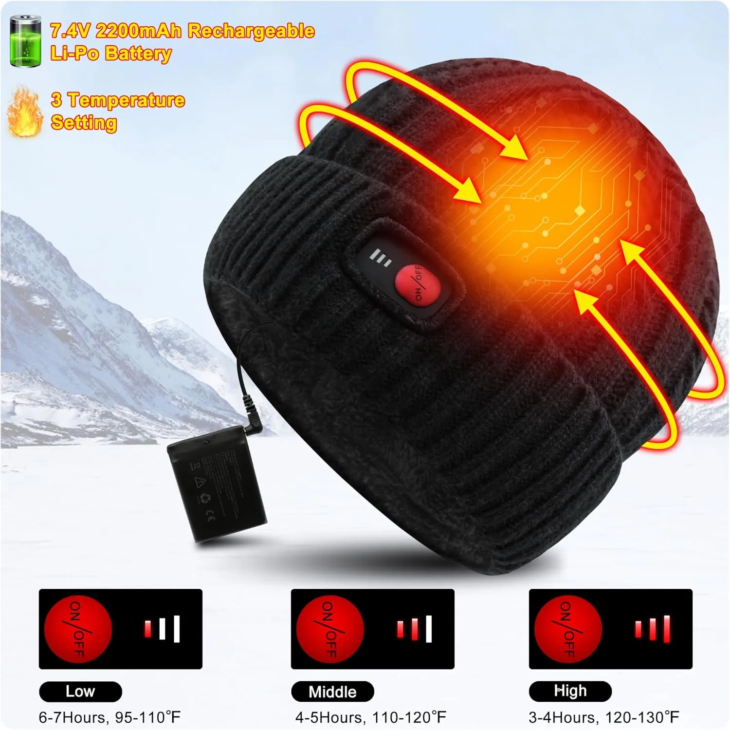 Svpro Battery Heated Beanie Hat - Rechargeable Warm Winter Cap