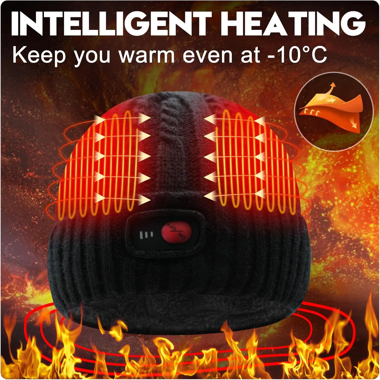 Svpro Battery Heated Beanie Hat - Rechargeable Warm Winter Cap