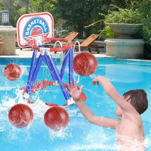 Swimming Basketball Hoop For Pool - Above Ground Floating Hoops with Backboard And 4 Balls,Summer Water Outdoor Indoor Games Set For Kids,Cool Family Play Fun Gifts Toy For Boys Girls Adults (Blue)