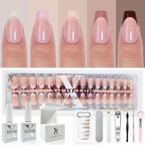 SXC Cosmetics French Tip Press On Nails - Skin Tone Nude and Color Series, Short Coffin X-Pro Tips Starter Kit ST119KIT