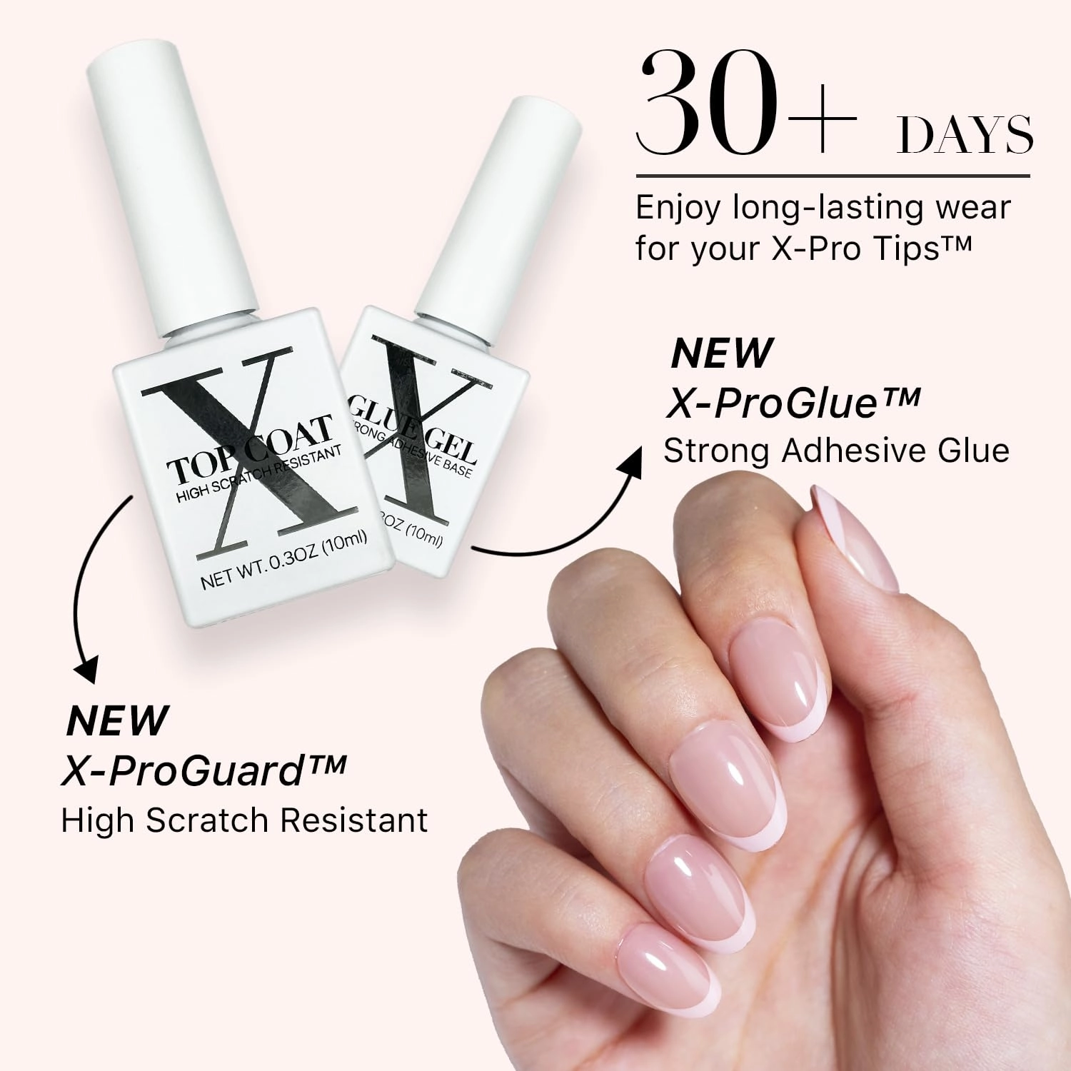 SXC Cosmetics French Tip Press On Nails - Skin Tone Nude and Color Series, Short Coffin X-Pro Tips Starter Kit ST119KIT