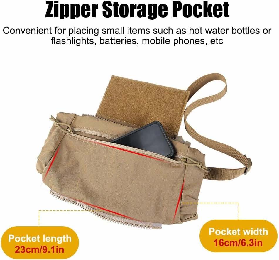 Tactical Hand Warmer Bag, Portable Drop Hanger Waist Handwarmer Pouch Reusable Hand Warming Muff with Zipped Pocket and Adjustable Strap for Hunting,Camping,Working,Hiking