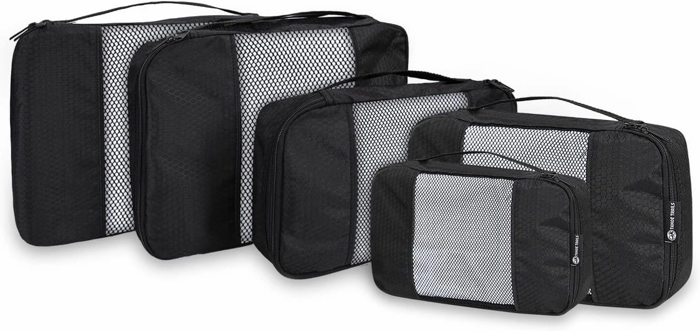 Tahoe Trails Travel Organizer Bags for Luggage, Compression Packing Cubes for Travel, Set of 5 with Smooth Zipper, 420 Denier Nylon Fabric