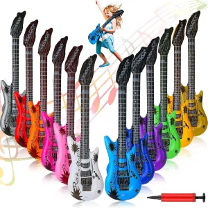 Tatuo 12 Pieces Inflatable Guitar Blow up Guitar Assorted Colors Inflatable Fake Party Prop Rock Star Electric Guitars for 80s 90s Themed Carnival Birthday (Soft,36 Inch)