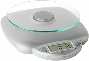 Taylor 11LB Capacity Digital Glass Top Kitchen Scale with LCD Display, Weight in Grams and Ounces for Baking, Cooking, and Meal Prep, Silver