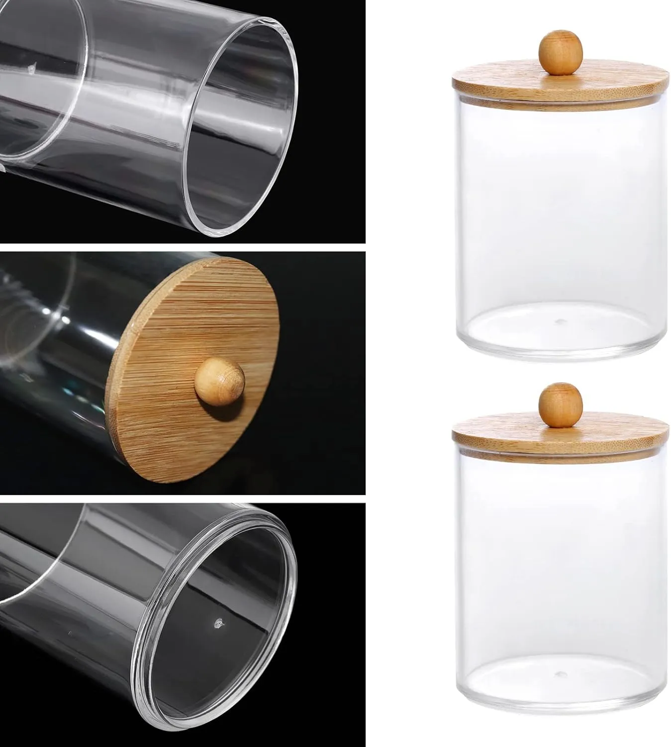 Tbestmax 6 Pack Qtip Holder, 10-Ounce Apothecary Jars with Bamboo Lids for Cotton Ball Swab Pad Dispenser, Bathroom Canisters Organizer