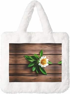 Teal Flower on Plank Plush Handbag – Autumn Winter Tote Bag, Coin Pouch & Accessories – Perfect for Shopping & Christmas