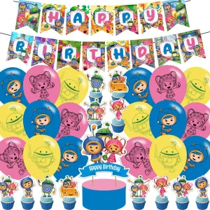 Team Umizoomi birthday party supplies, Cartoon Milli and Geo including cake topper, cupcake toppers, Banner, Latex Balloons,It is very suitable for boy's and girl birthday party supplies.