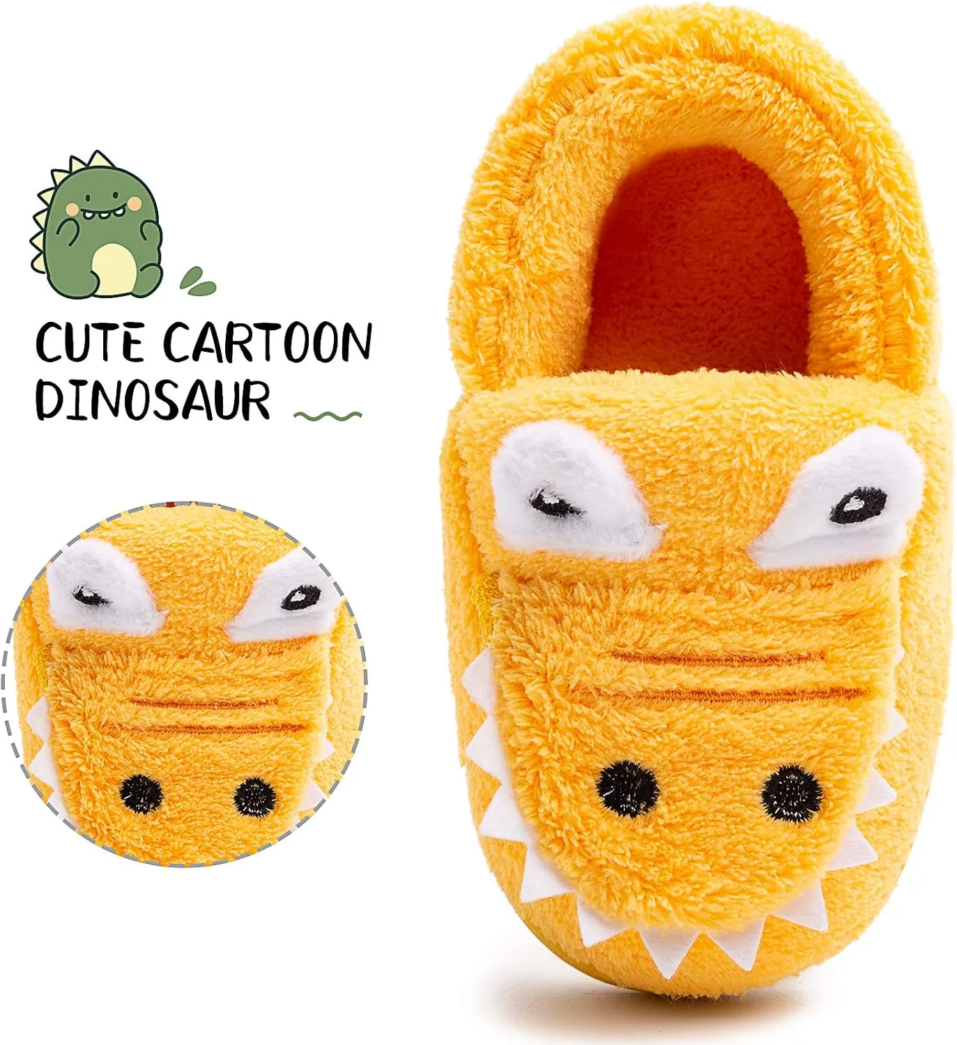 techcity Boys Girls Warm Fleece Slippers Dinosaur House Slippers Cute Animal Fluffy Plush Slip On for Kids Winter Indoor Home Shoes