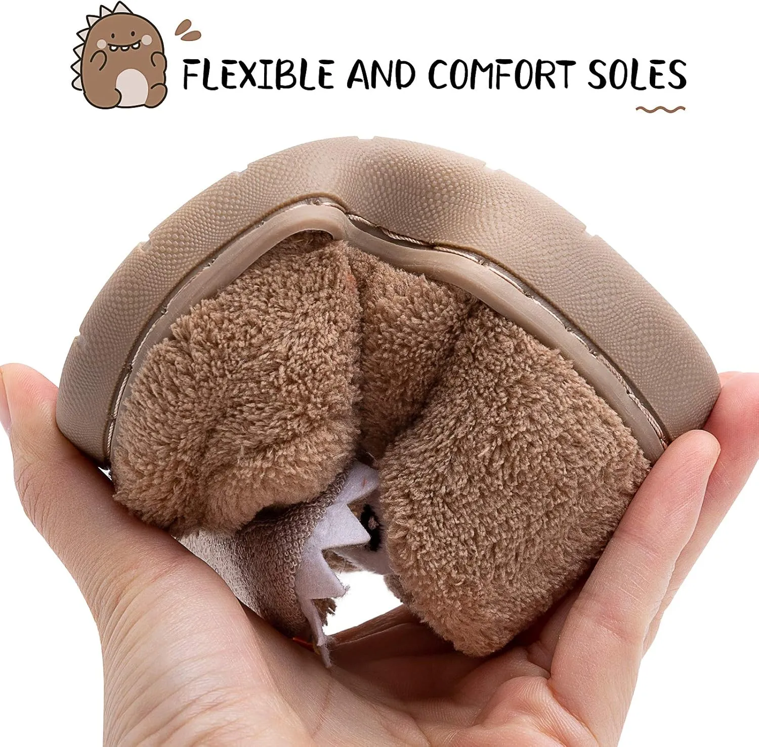 techcity Boys Girls Warm Fleece Slippers Dinosaur House Slippers Cute Animal Fluffy Plush Slip On for Kids Winter Indoor Home Shoes