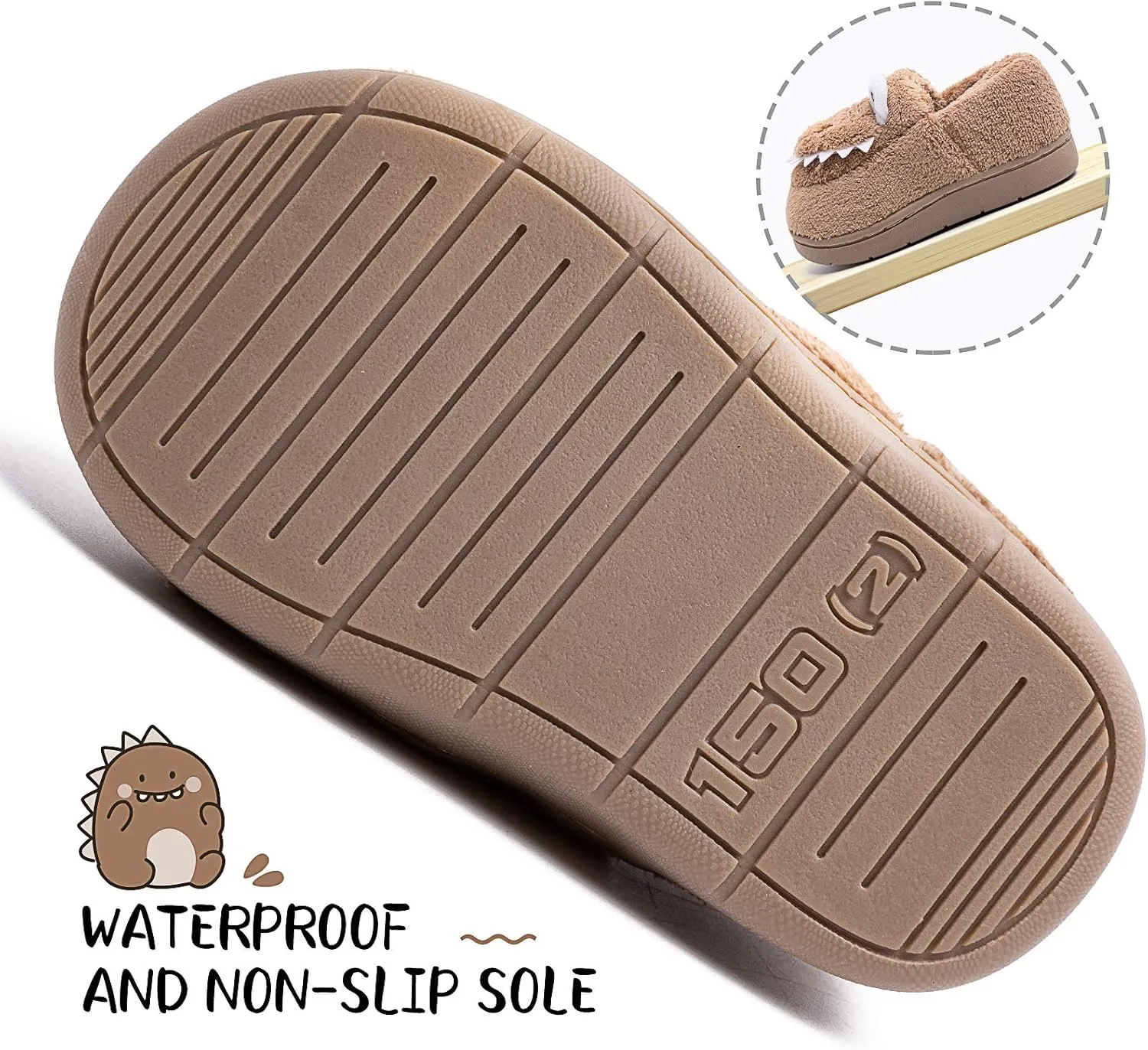 techcity Boys Girls Warm Fleece Slippers Dinosaur House Slippers Cute Animal Fluffy Plush Slip On for Kids Winter Indoor Home Shoes