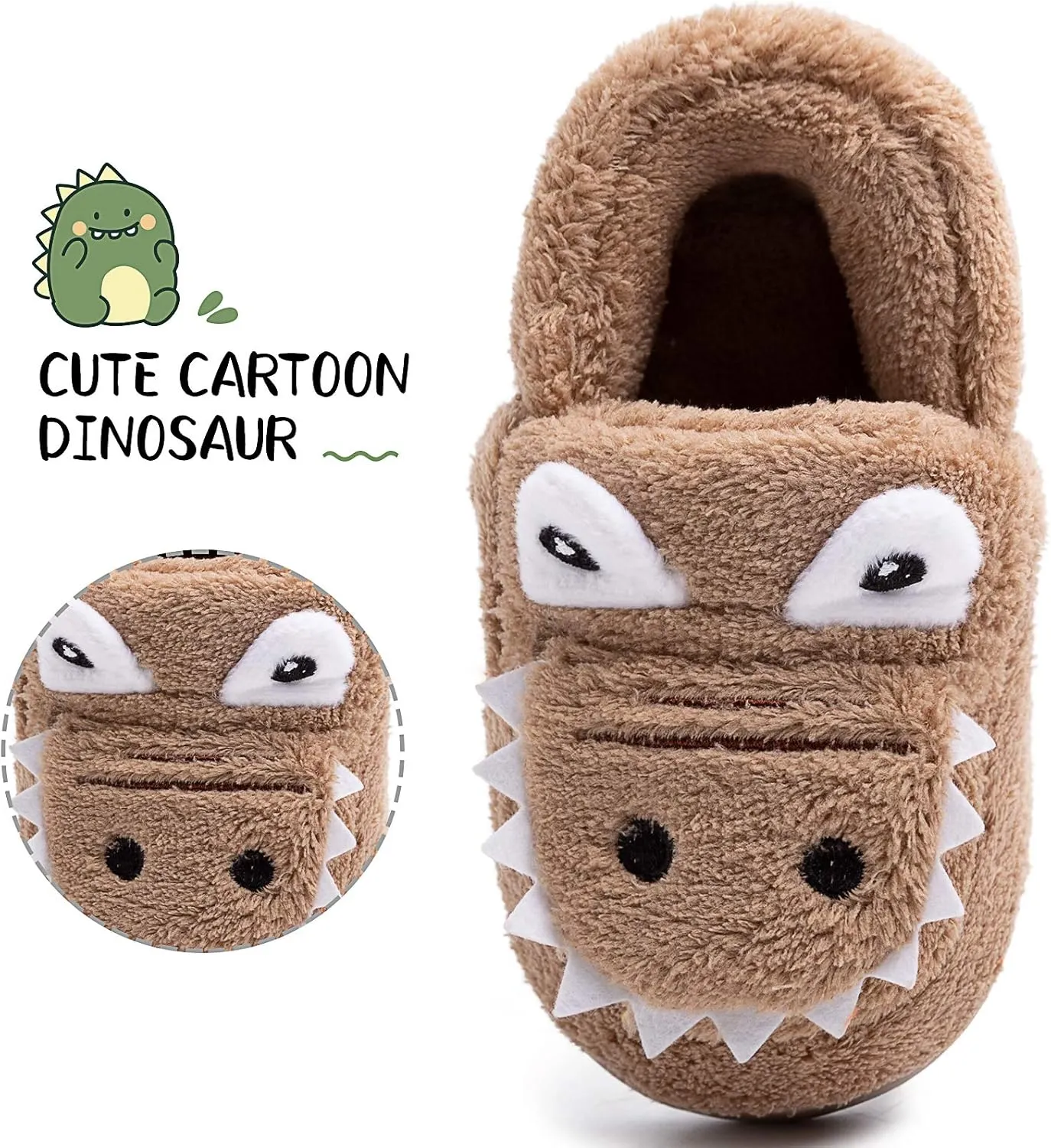 techcity Boys Girls Warm Fleece Slippers Dinosaur House Slippers Cute Animal Fluffy Plush Slip On for Kids Winter Indoor Home Shoes