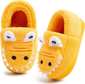 techcity Boys Girls Warm Fleece Slippers Dinosaur House Slippers Cute Animal Fluffy Plush Slip On for Kids Winter Indoor Home Shoes