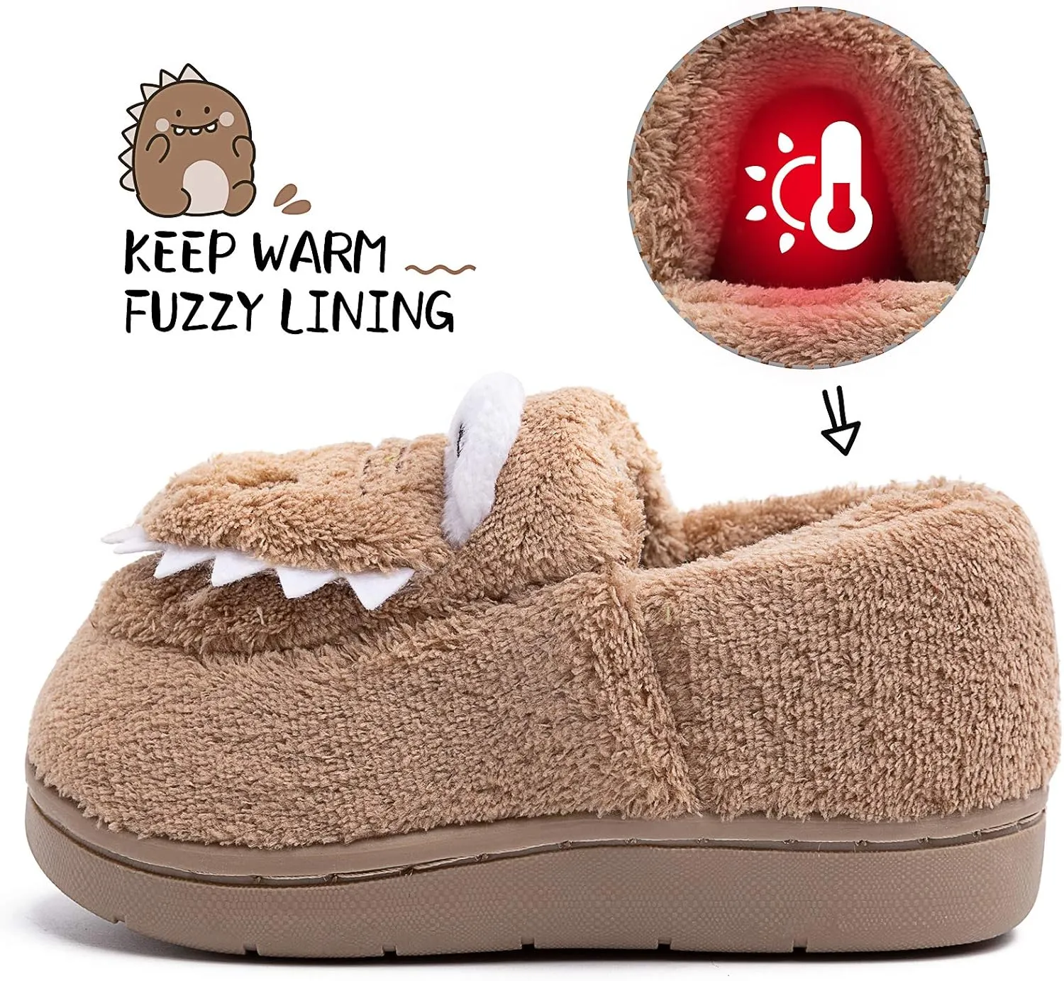 techcity Boys Girls Warm Fleece Slippers Dinosaur House Slippers Cute Animal Fluffy Plush Slip On for Kids Winter Indoor Home Shoes