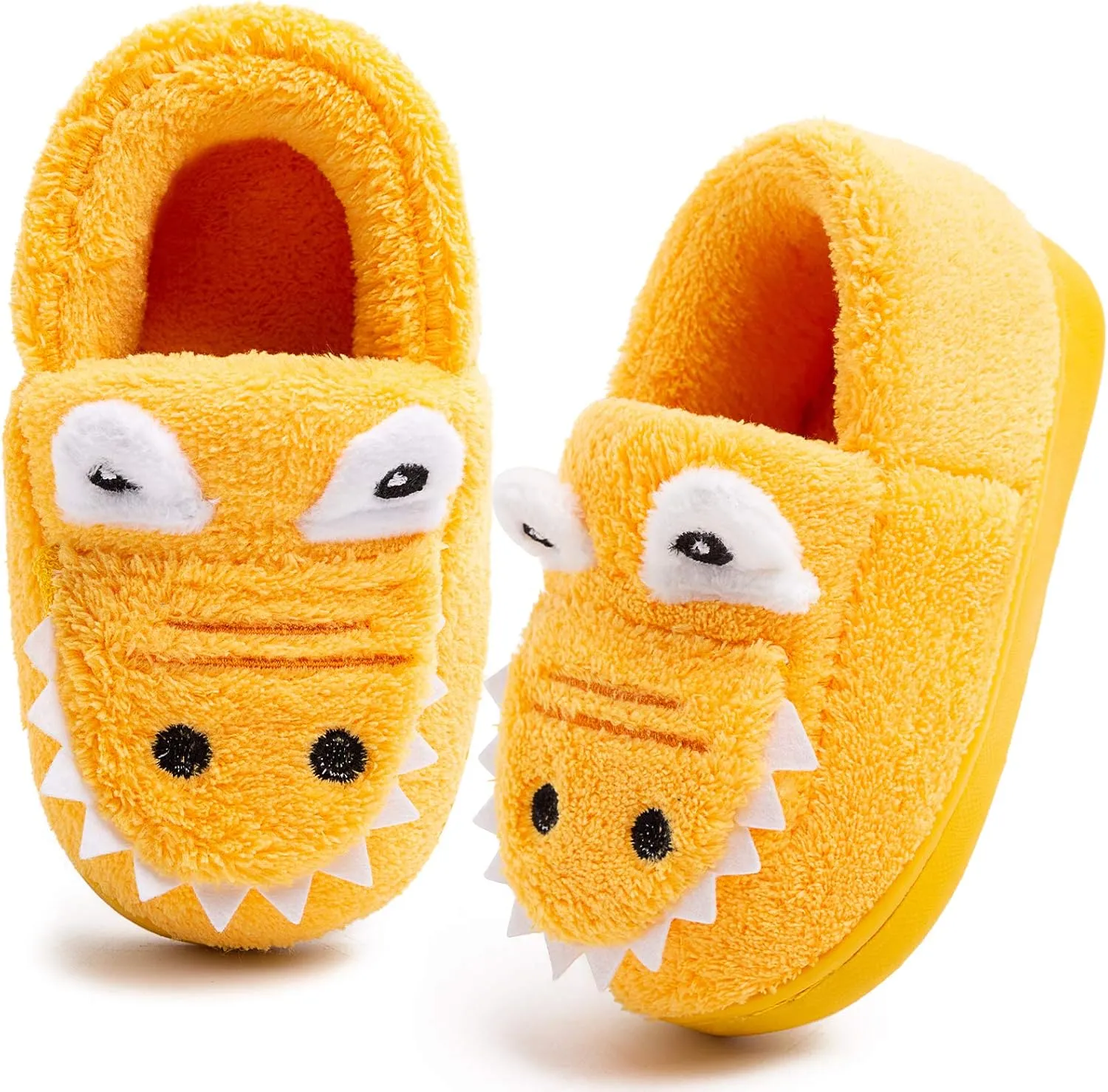 techcity Boys Girls Warm Fleece Slippers Dinosaur House Slippers Cute Animal Fluffy Plush Slip On for Kids Winter Indoor Home Shoes