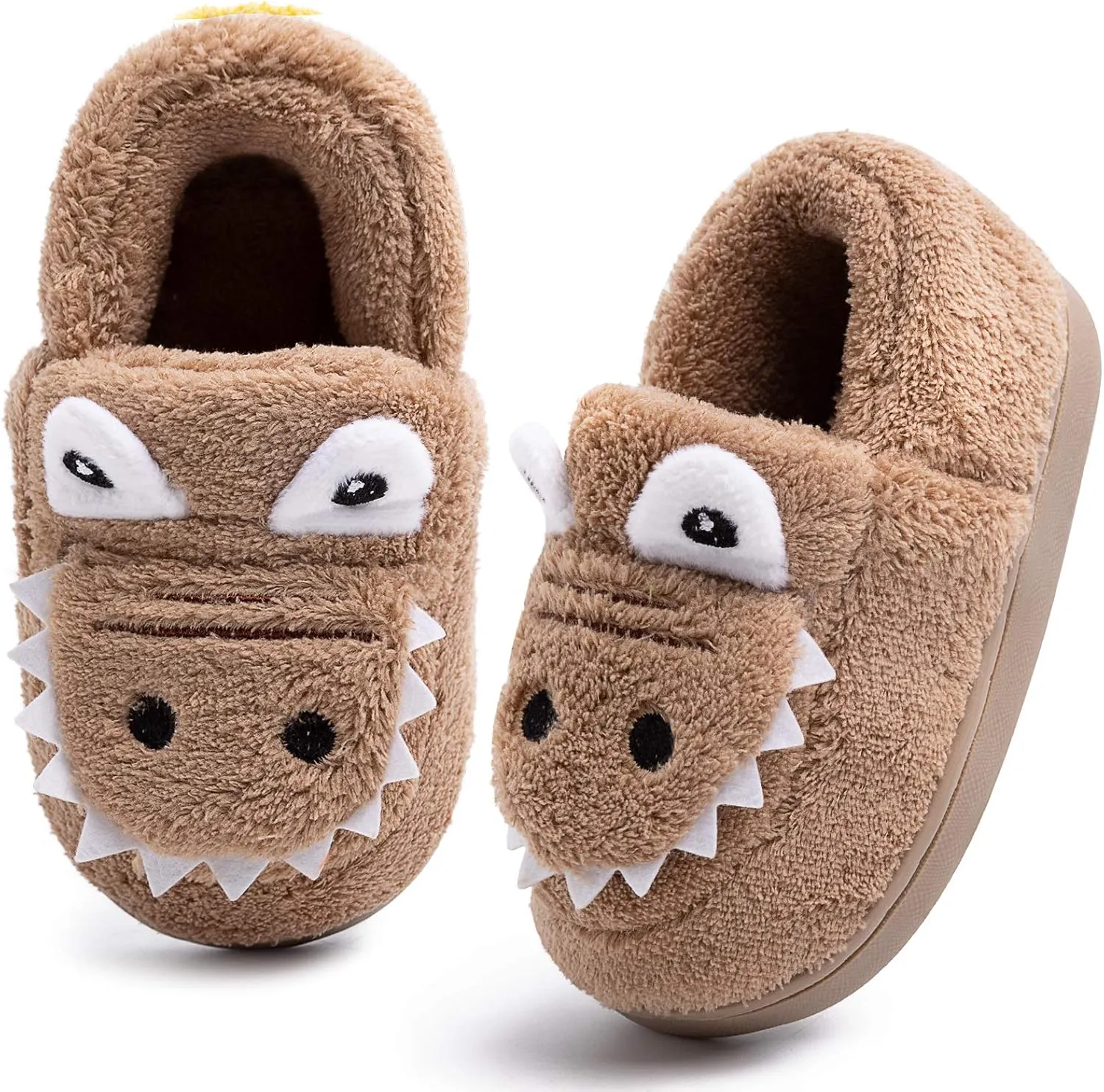 techcity Boys Girls Warm Fleece Slippers Dinosaur House Slippers Cute Animal Fluffy Plush Slip On for Kids Winter Indoor Home Shoes