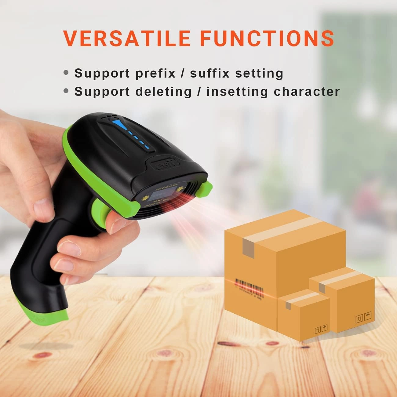 Tera Barcode Scanner Wireless Versatile 2-in-1 (2.4Ghz Wireless USB 2.0 Wired) with Battery Level Indicator 328 Feet Transmission Distance Rechargeable 1D Laser Bar Code Reader USB Handheld (Green)