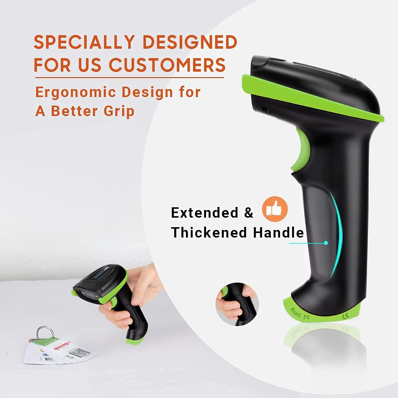 Tera Barcode Scanner Wireless Versatile 2-in-1 (2.4Ghz Wireless USB 2.0 Wired) with Battery Level Indicator 328 Feet Transmission Distance Rechargeable 1D Laser Bar Code Reader USB Handheld (Green)