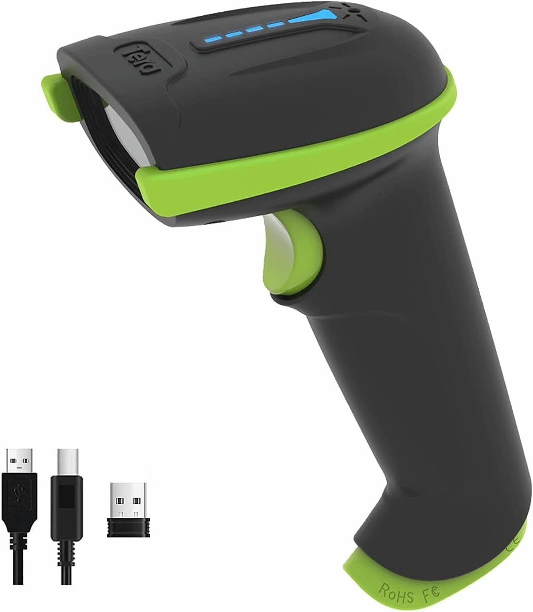 Tera Barcode Scanner Wireless Versatile 2-in-1 (2.4Ghz Wireless USB 2.0 Wired) with Battery Level Indicator 328 Feet Transmission Distance Rechargeable 1D Laser Bar Code Reader USB Handheld (Green)