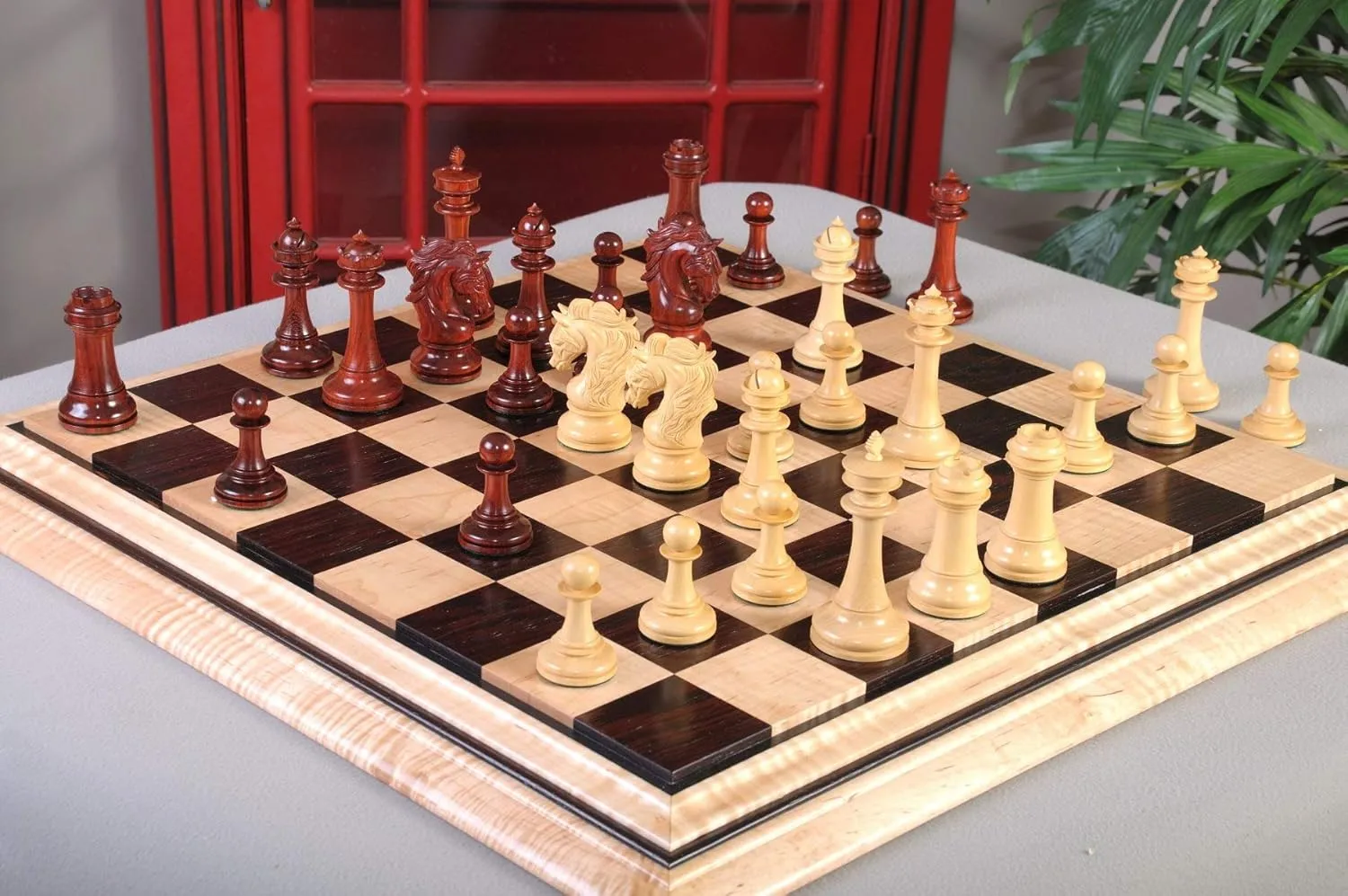 The House of Staunton The Aristocrat Series Luxury Chess Set - Pieces Only - 4.4" King (Blood Rosewood & Natural Boxwood)