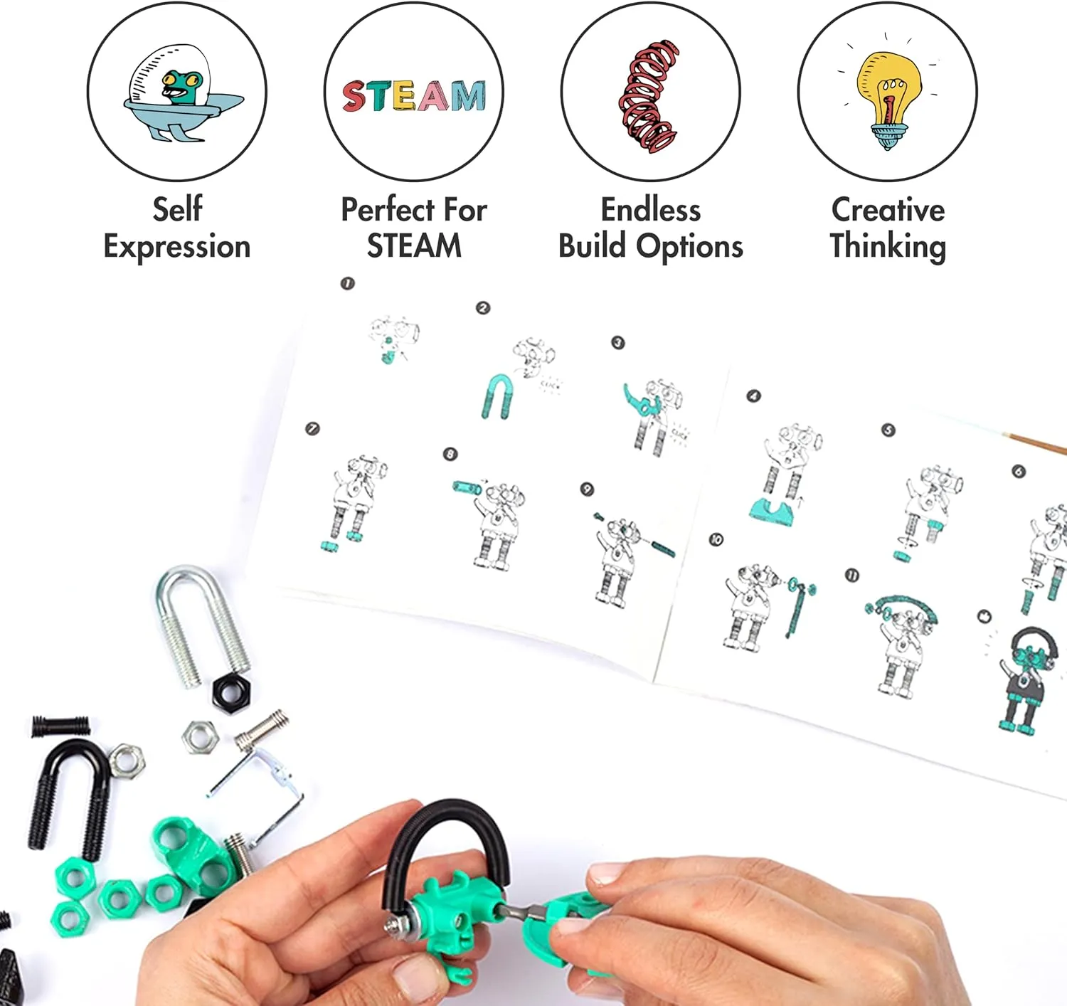 The Off Bits BabaBit Build Your Own Robot Toy Construction Set, Educational Easter Gift STEM Activities Learning Kit, Creative Build and Play Model Kit Steam Toys for 6 7 8 9 10  Year Old Boys & Girls