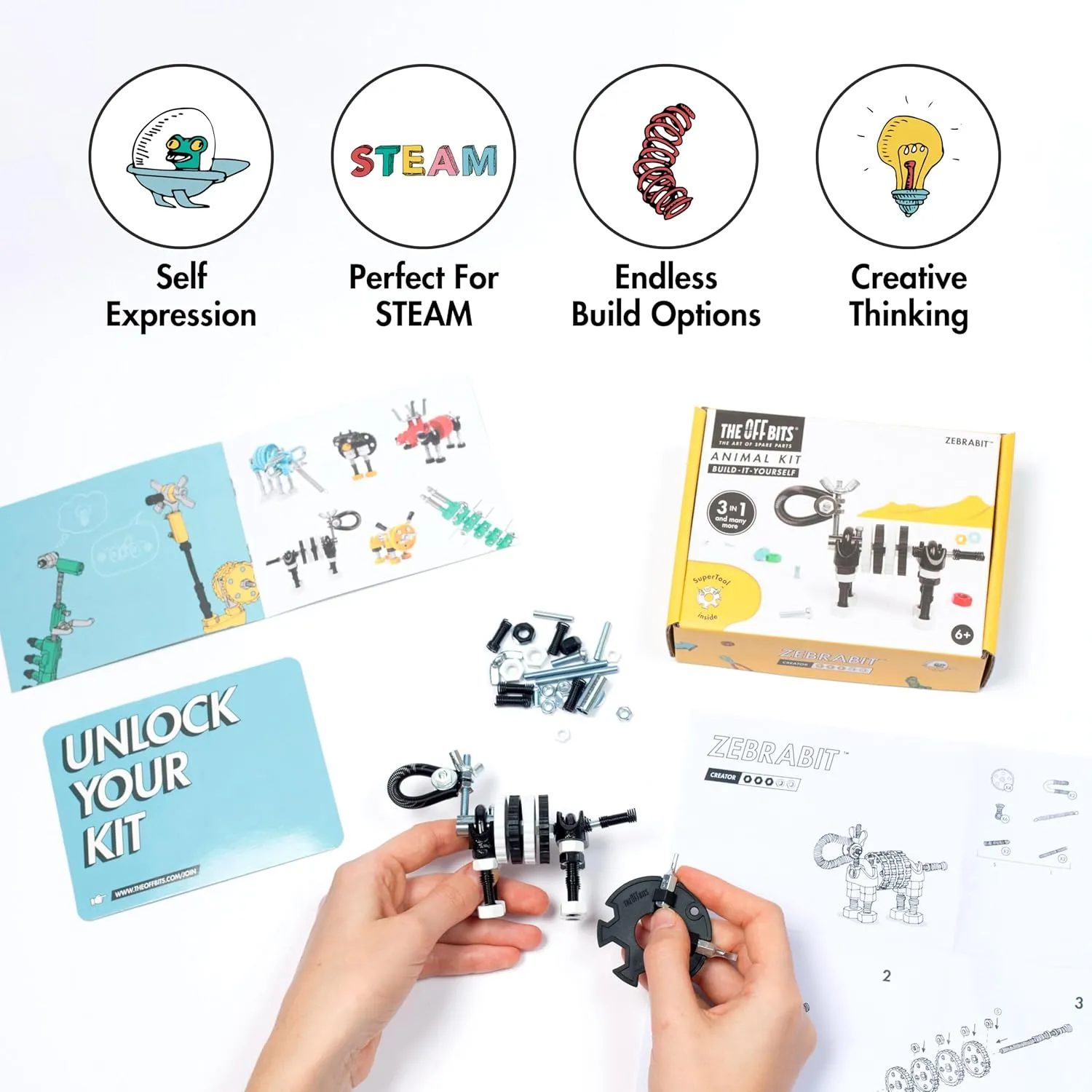 The Off Bits Build Your Own Zebra Robot Model, Gift Ideas, STEM Building Toy for Kids 6-9 , Educational Engineering Kit, Construction & Creative Gift for Boys & Girls