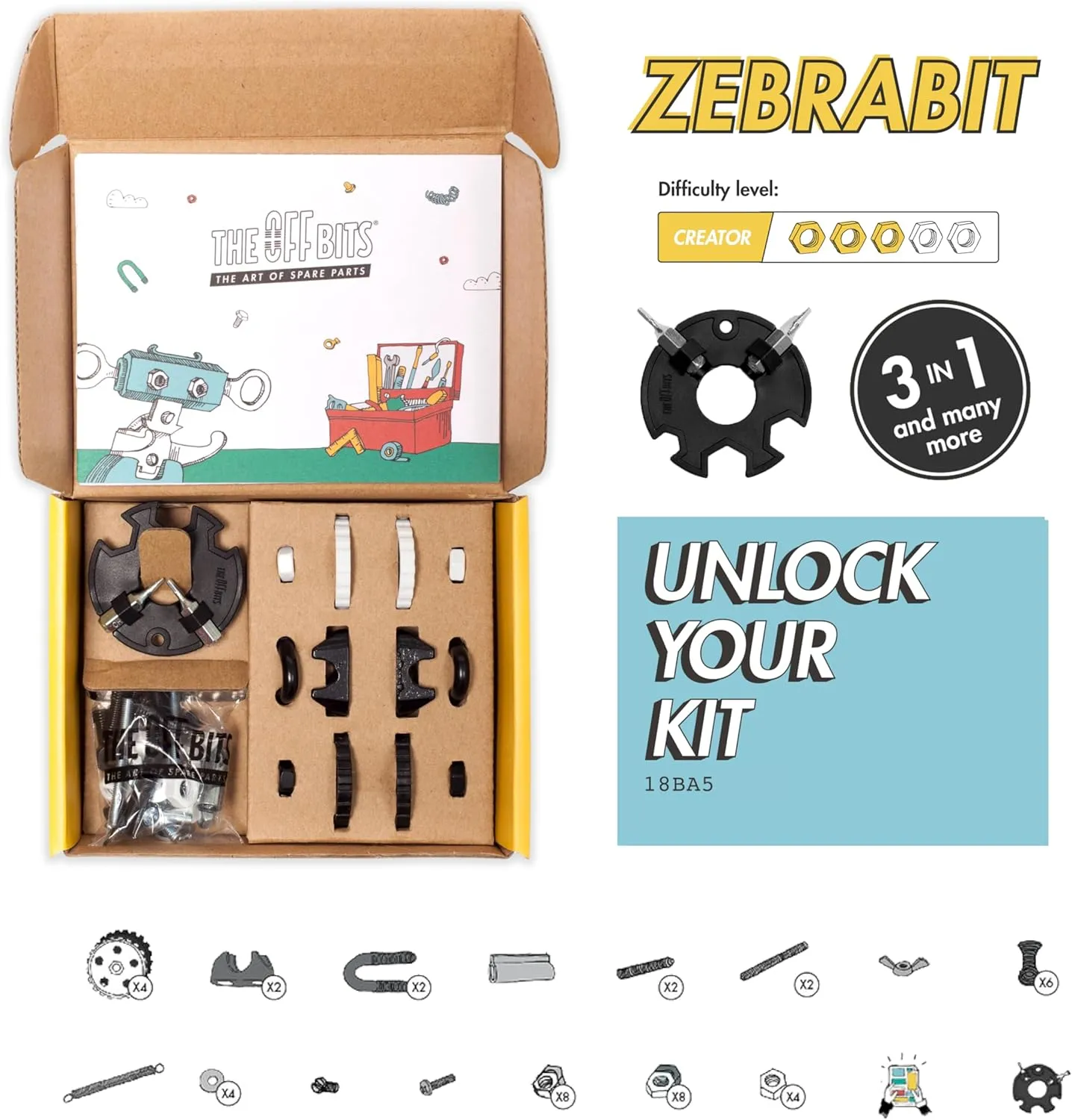 The Off Bits Build Your Own Zebra Robot Model, Gift Ideas, STEM Building Toy for Kids 6-9 , Educational Engineering Kit, Construction & Creative Gift for Boys & Girls
