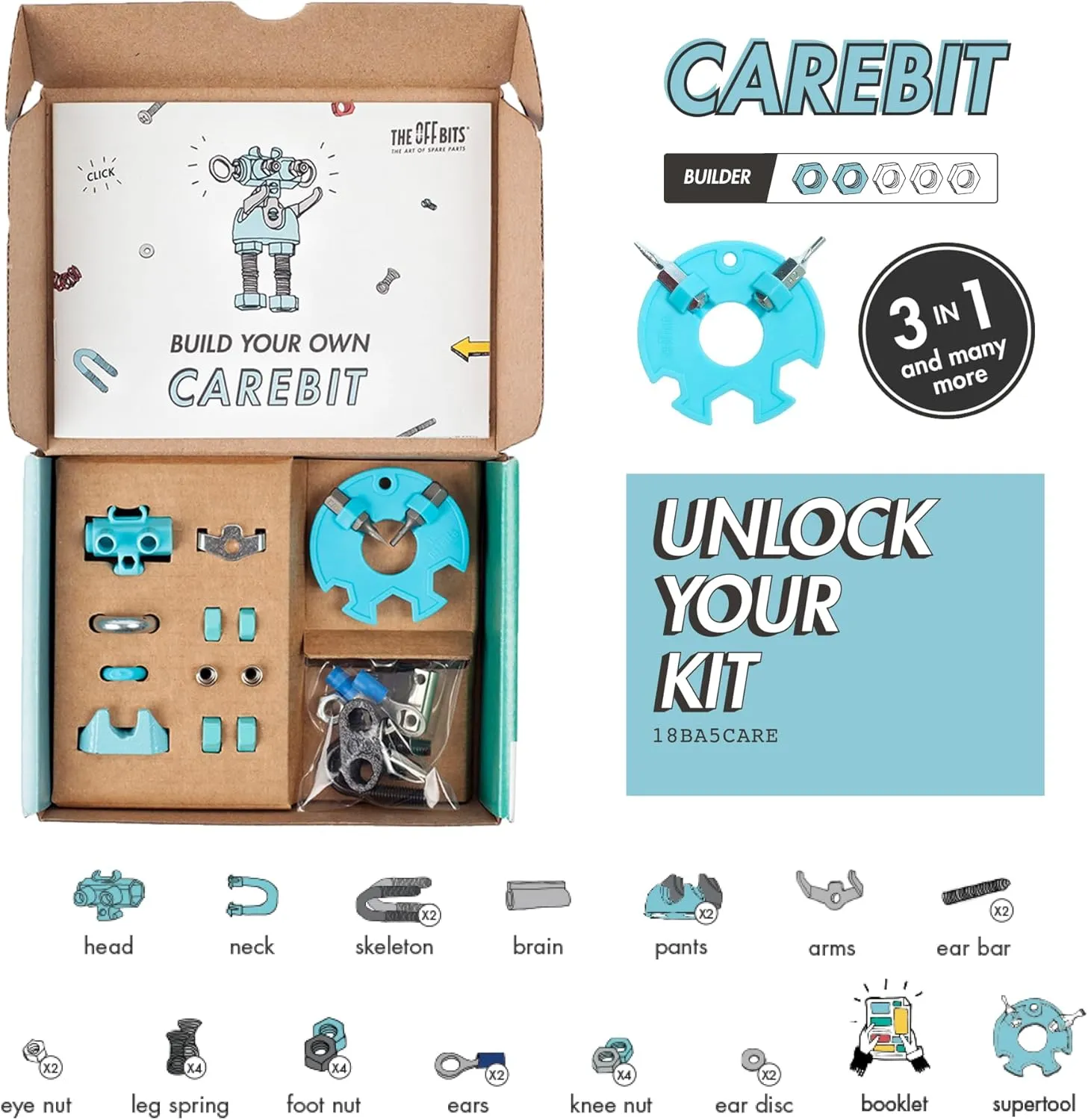 The Off Bits CareBit Build Your Own Robot Toy Construction Set, Educational Gift STEM Activities Learning Kit, Creative Build and Play Model Kit Steam Toys for 6 7 8 9 10  Year Old Boys & Girls