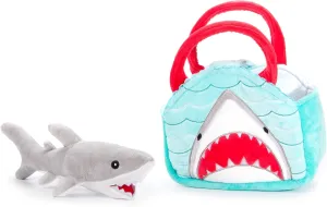 The Petting Zoo Shark Stuffed Animal Plushie and Purse Set, Gifts for Kids, Sealife Animal Toy, Gray Shark Plush Toy and Purse Pet Carrier