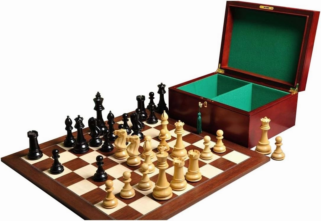 The 6" Classic Series Chess Set, Box, Board Combination - Ebonized Boxwood and Natural Boxwood - by The House of Staunton