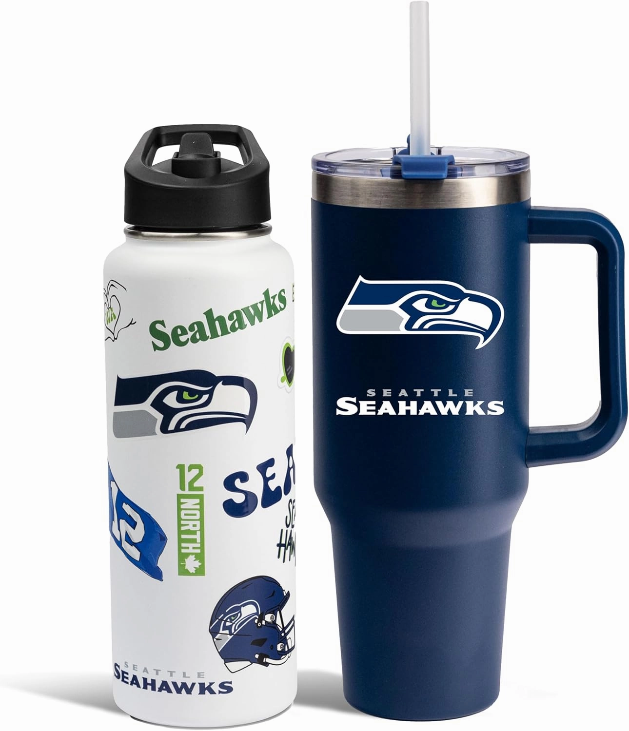 The Memory Company Officially Licensed NFL 2-Pack Stainless Steel Tumbler Set, 34oz Team Spirit Water Bottle & 40oz Game Day Tumbler with Lid and Straw, BPA-Free Materials, Convenient Straw Design