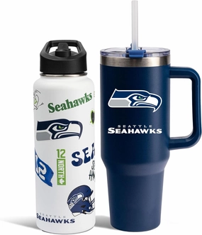 The Memory Company Officially Licensed NFL 2-Pack Stainless Steel Tumbler Set, 34oz Team Spirit Water Bottle & 40oz Game Day Tumbler with Lid and Straw, BPA-Free Materials, Convenient Straw Design