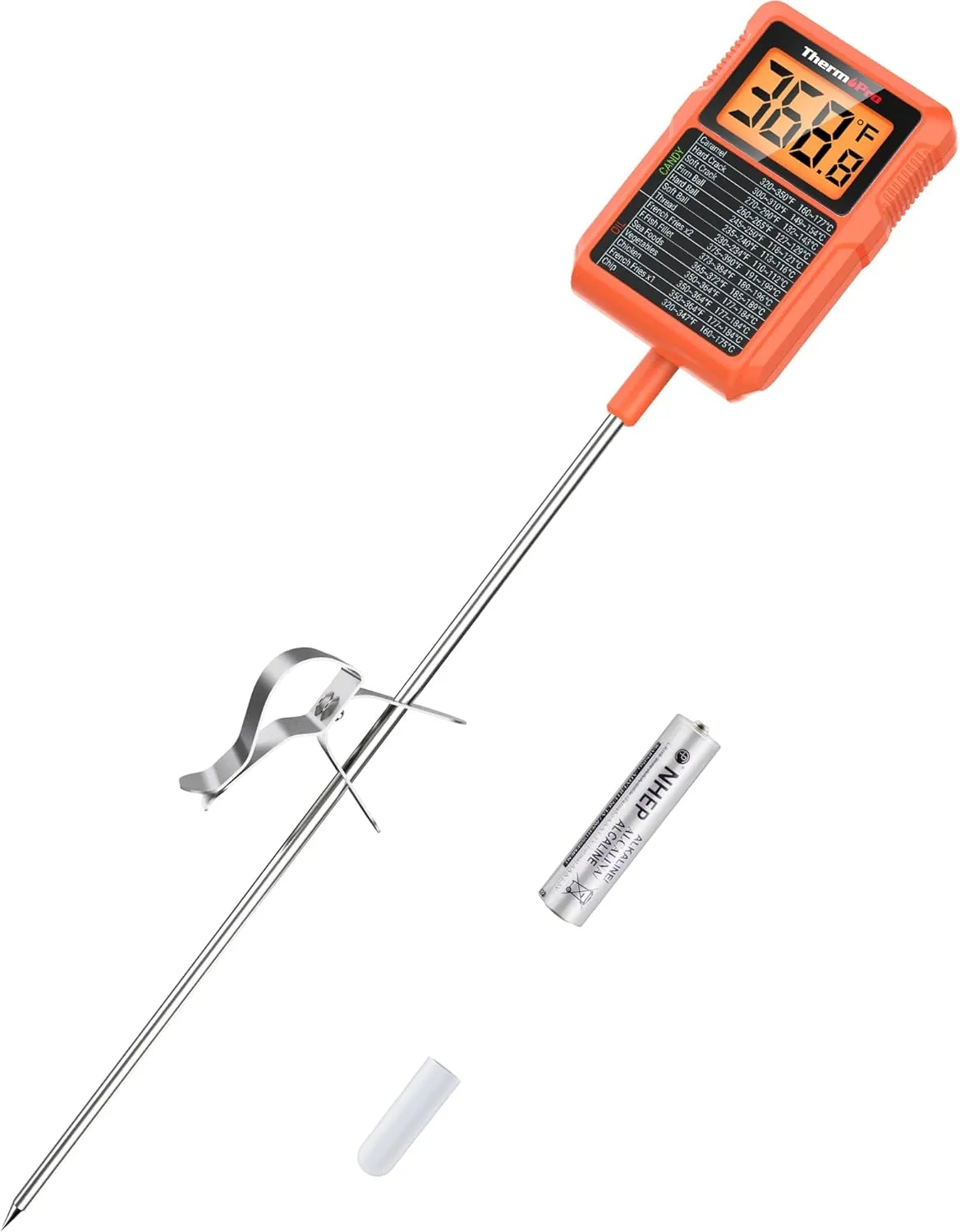 ThermoPro TP510 Waterproof Digital Candy Thermometer with Pot Clip, 10" Long Probe Instant Read Food Cooking Meat Thermometer for Grilling Smoker BBQ Deep Fry Oil Thermometer