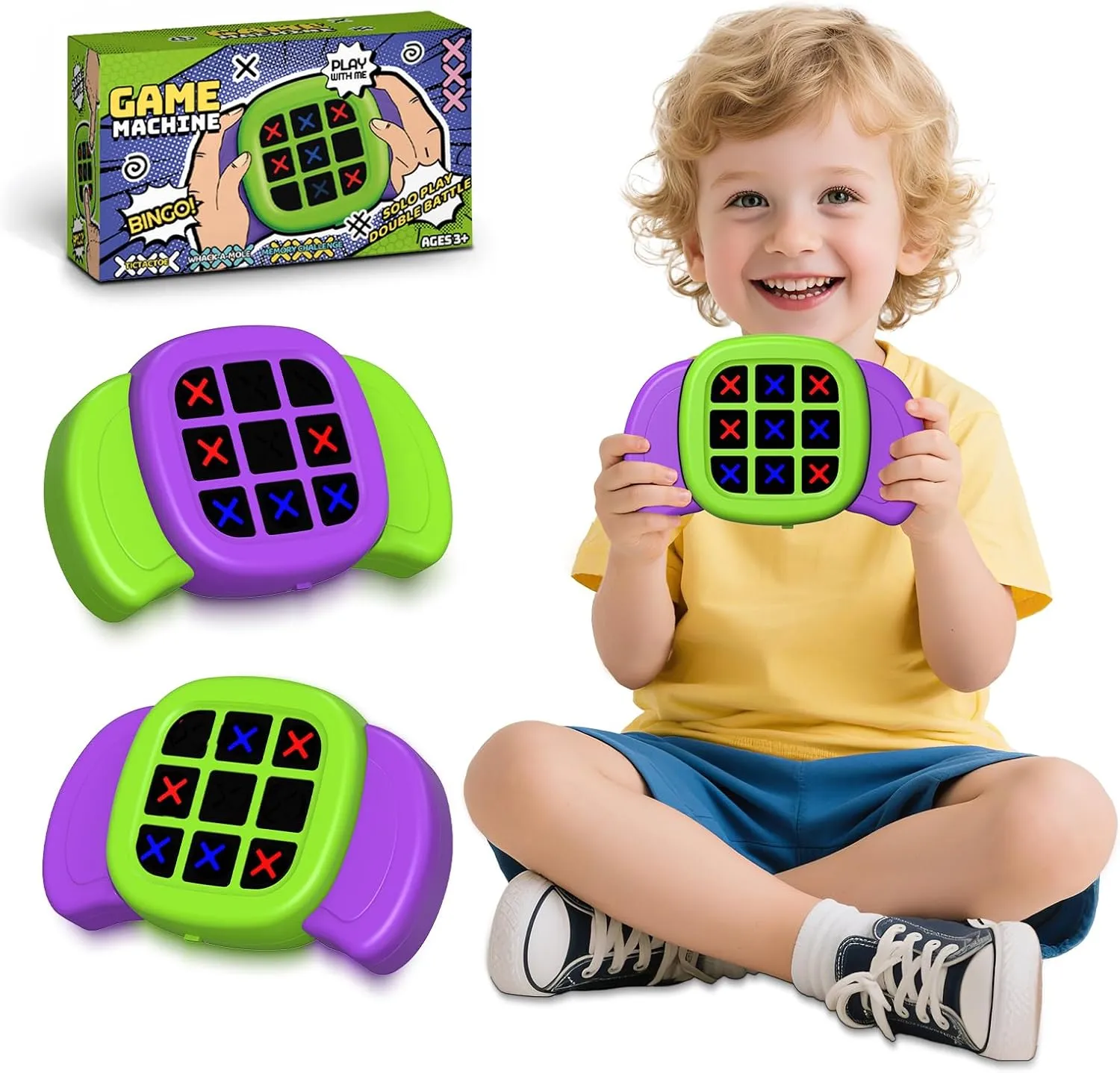 Tic Tac Toe Game,3 in 1 Electronic Handheld Game for Kids,Travel Toy,Electronic Board Games,Educational Toy for Kids,Birthday for 3  Year Old Boys and Girls (1PCS Random Color)