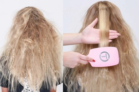 Tion Detangler Damp Brush for Wet & Dry Hair | Negative Ion Infused Ball Tips Reduce Frizz and Massage Scalp, Tangle Free Detangling Hair Brush for Adults & Kids Hair - Pink