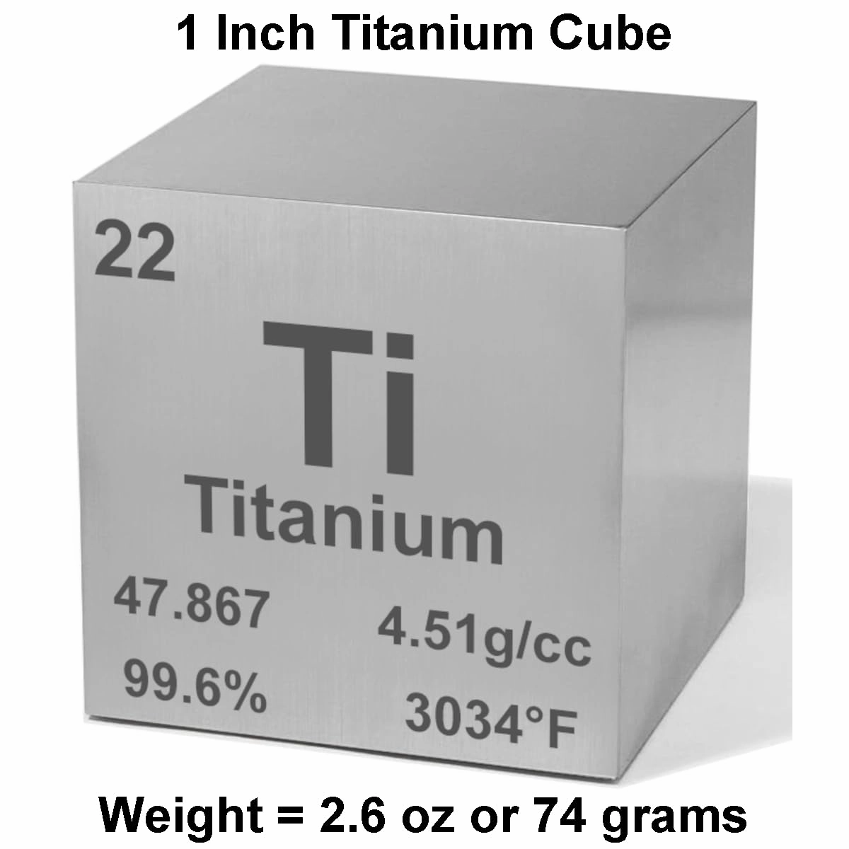 Titanium 1" Metal Density Cube - 99.6% Pure Element for Chemistry - Periodic Table Design Educational Scientific Elemental Specimen
