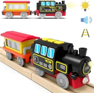 TOPLIVING Motorized for Wooden Track, Remote Control Train with Magnetic Connection, Battery Operated Locomotive Trains for Toddlers, Compatible with Thomas, Brio, Chuggington (Motorized Train)